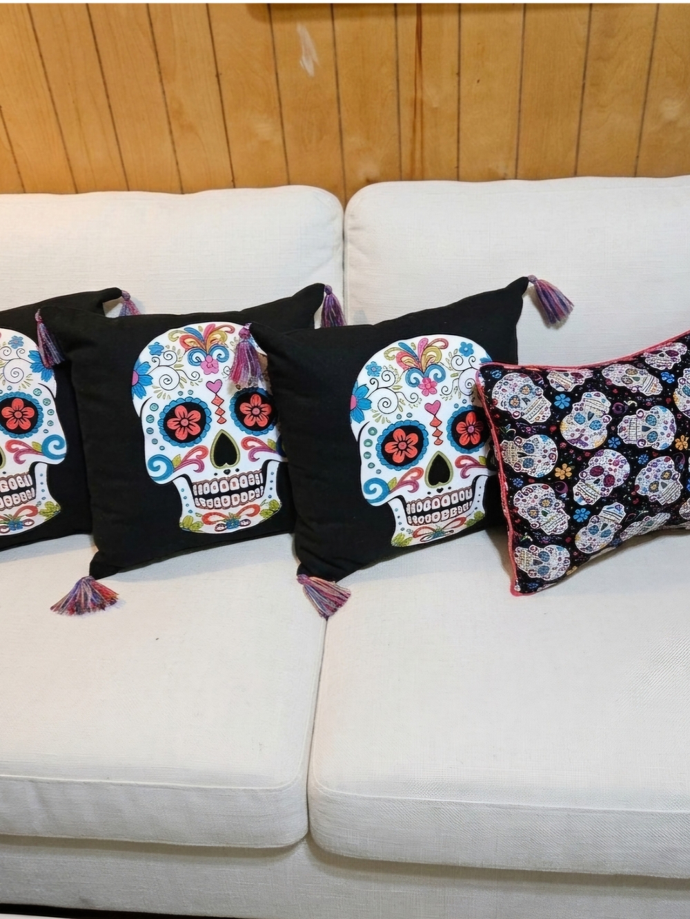 SUGAR SKULL Day Of The Dead Throw Pillows Lot of 4 NEW!
